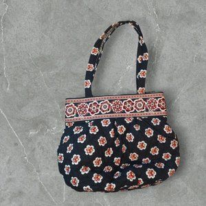 Vera Bradley Shoulder Bag Purse Quilt Black And Floral Zip Closure